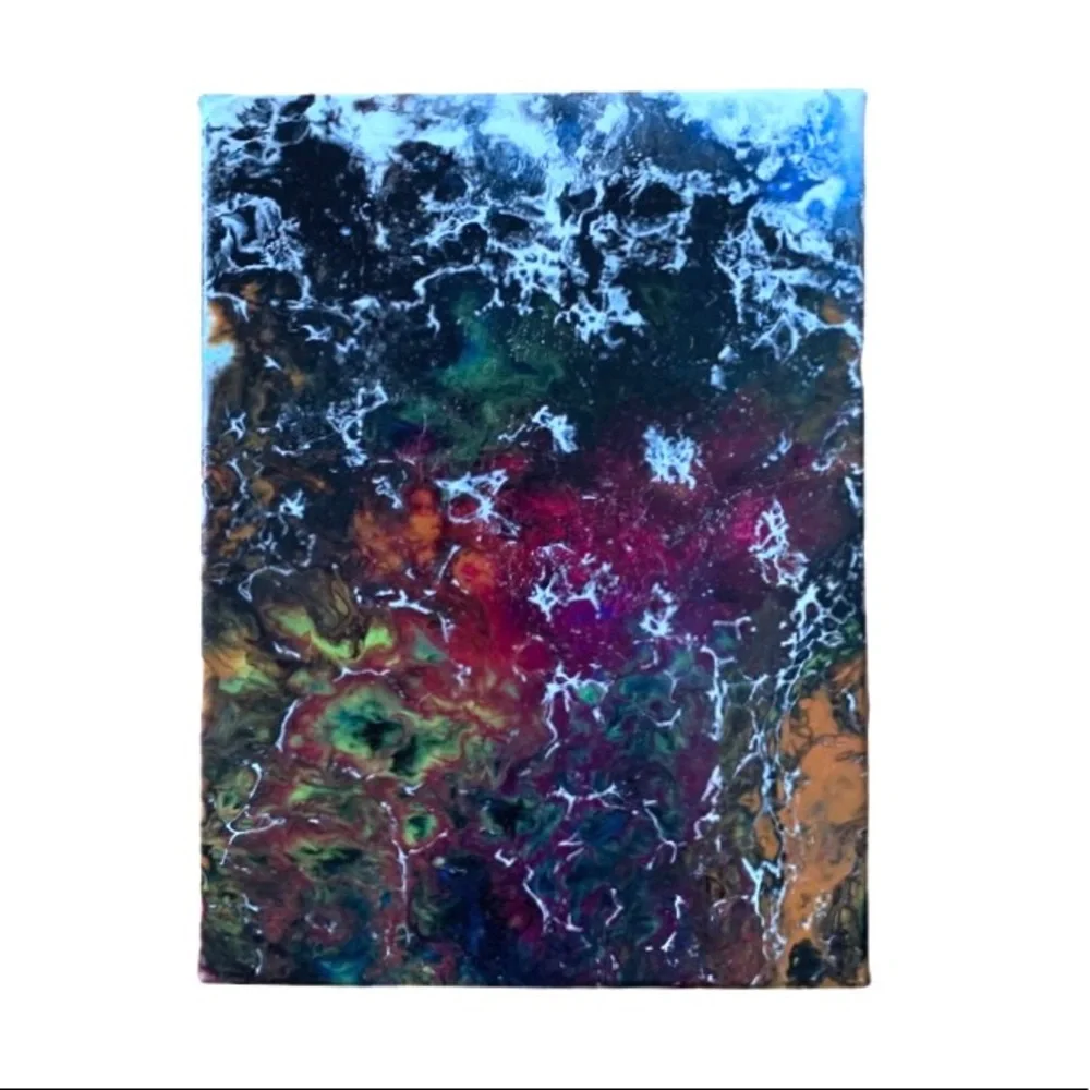 Original Artwork Canvas Colorful Thoughts green, red white black 12 x 9 Acrylic